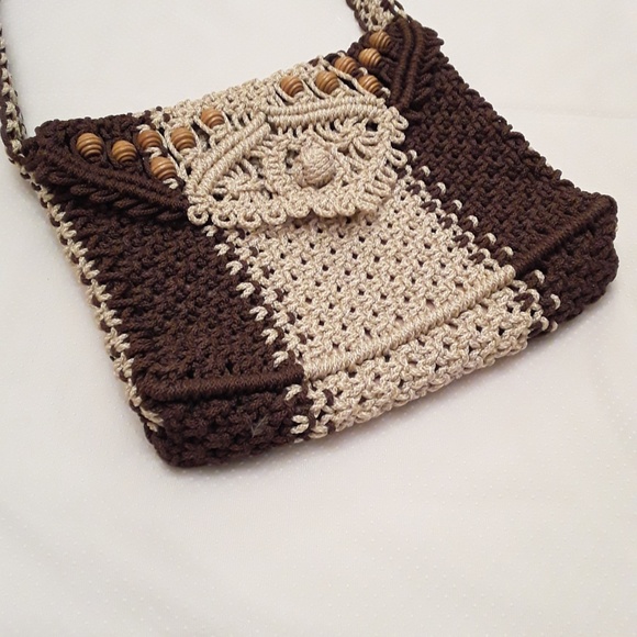 Vintage Brown Khaki Rope Purse Bag - Picture 2 of 5